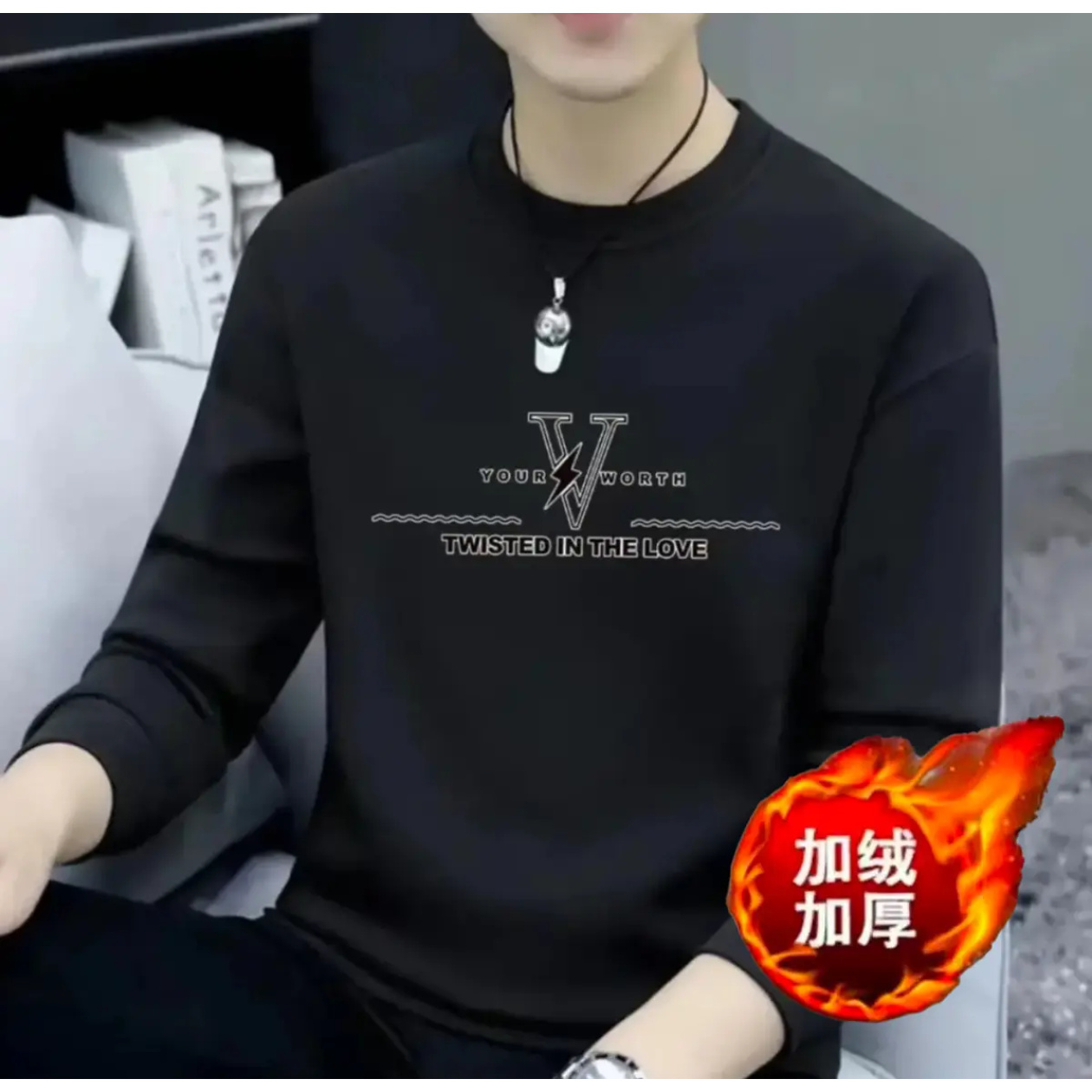 WY【一折粉丝福利】2025秋冬季圆领印花潮牌男士休闲卫衣常规加绒