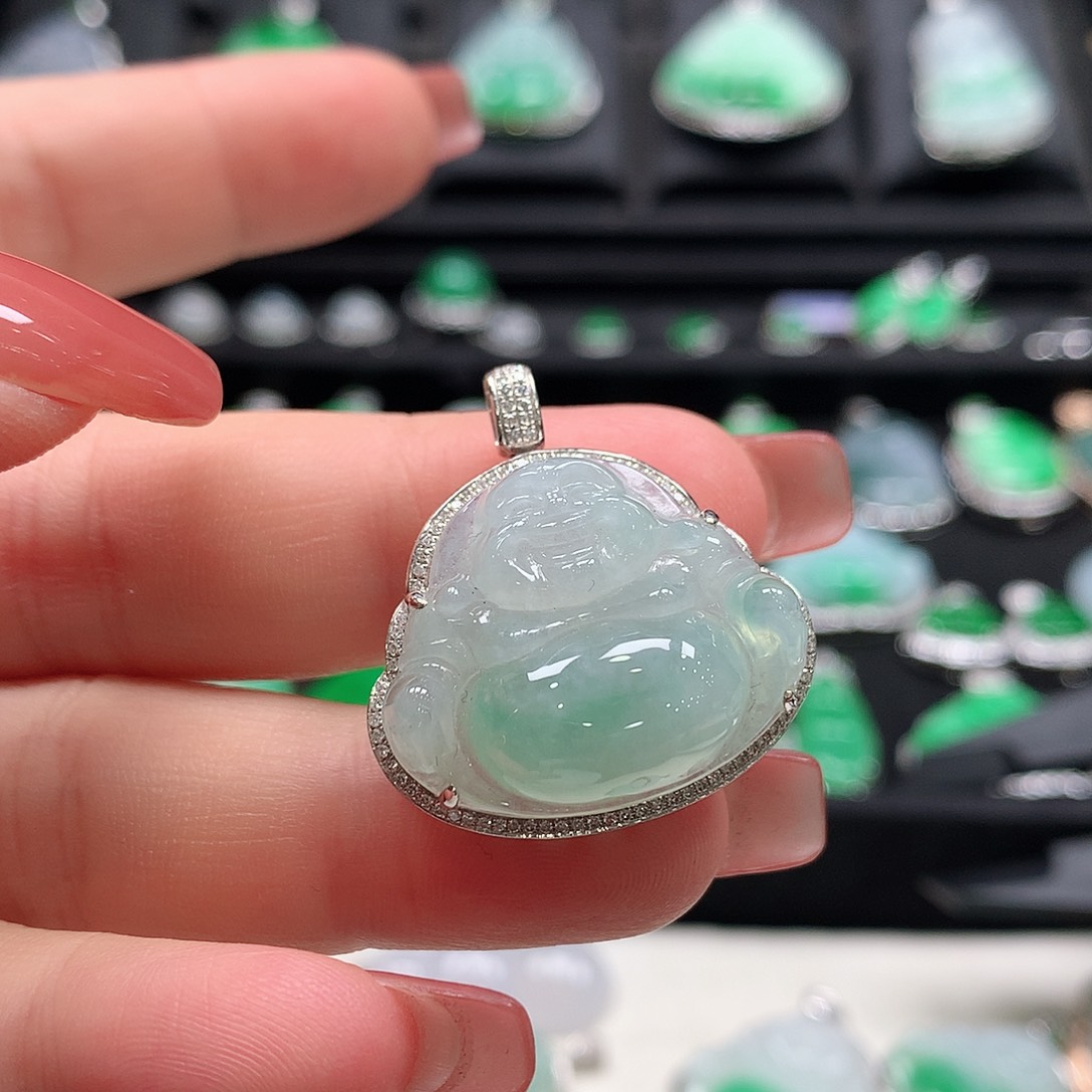 翡翠18K金镶嵌颈饰佛公