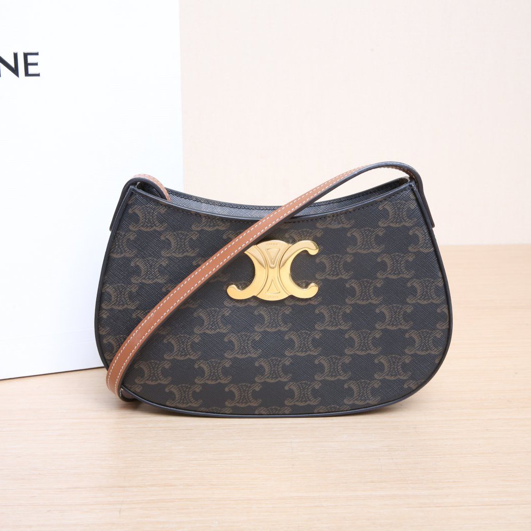 99新 Celine/思琳 小花攀攀 老花 PVC 金扣 Tilly 凯旋门 腋下包