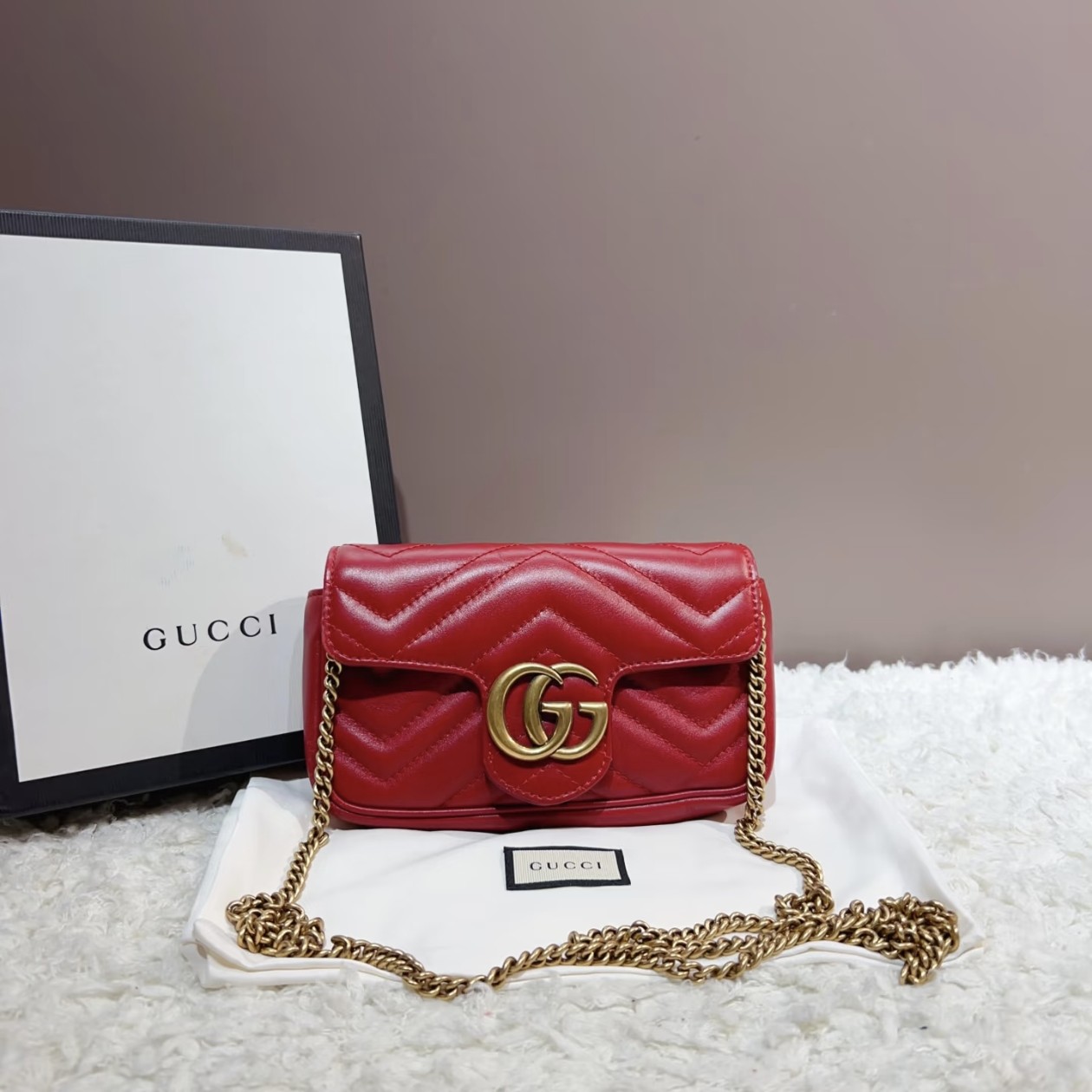 95新 GUCCI/古驰 Gucci 红色迷你马蒙 25120060-01