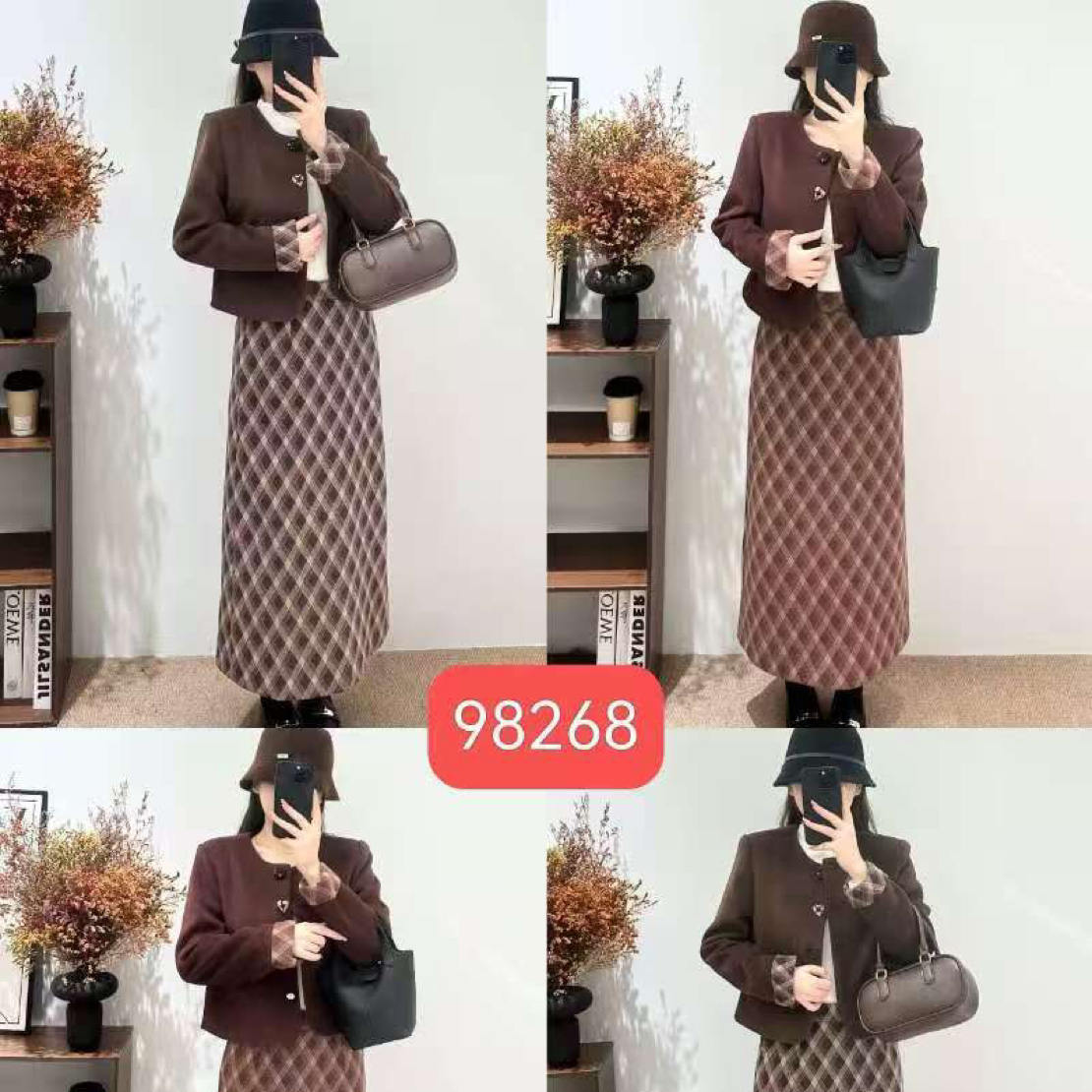 #98268呢子加棉里衬上衣加气质经典A字遮肉显瘦半身裙