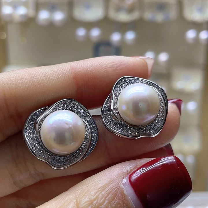 淡水珍珠耳饰银S925镶嵌