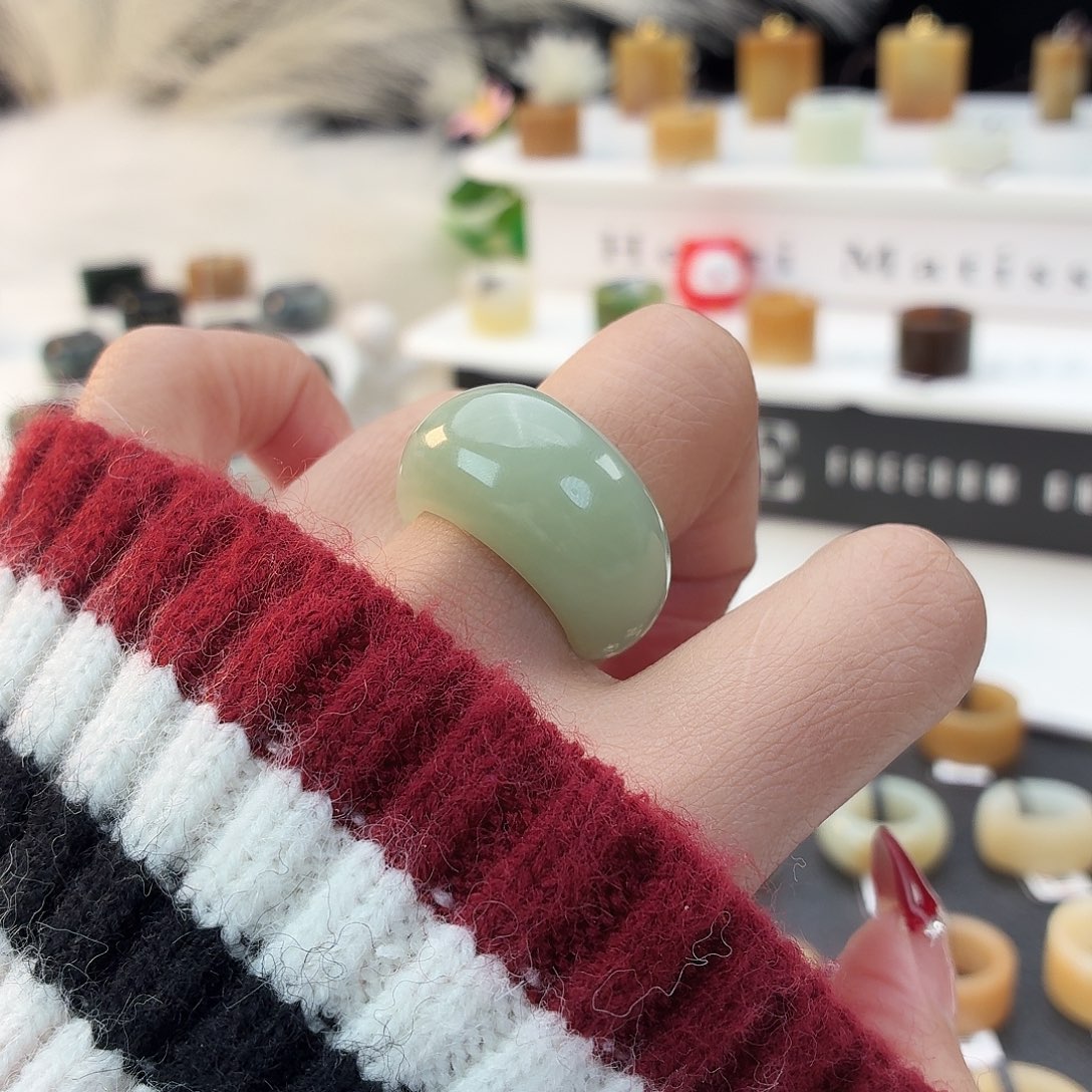 和田玉（糖玉）未镶嵌戒指i79奶蓝馒头18.0mm