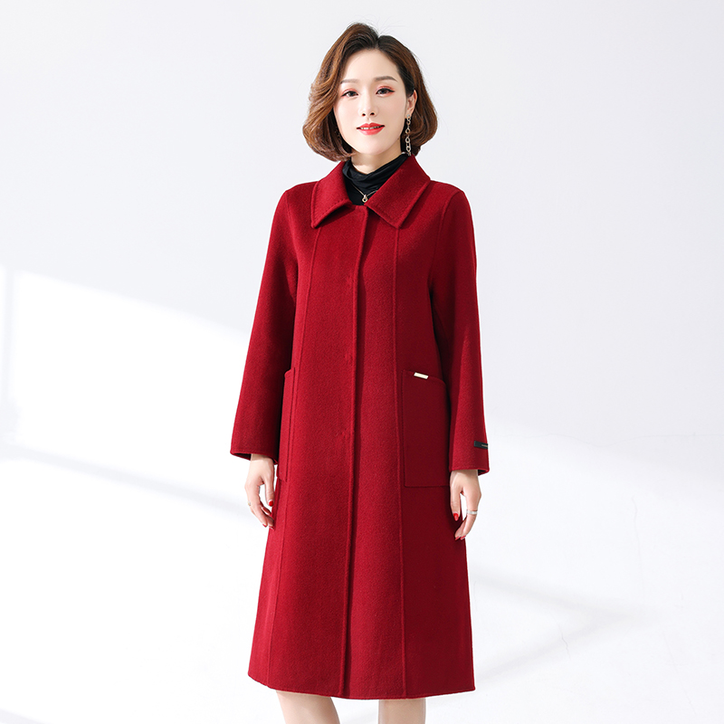 中年双面羊毛大衣女中长款2025秋冬新款宽松大码妈妈高端羊毛外套
