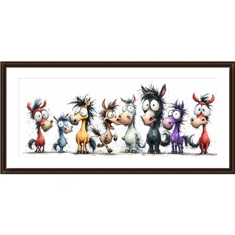 新款八骏图Q版十字绣现代简约风格动物客厅卧室装饰手工自己绣