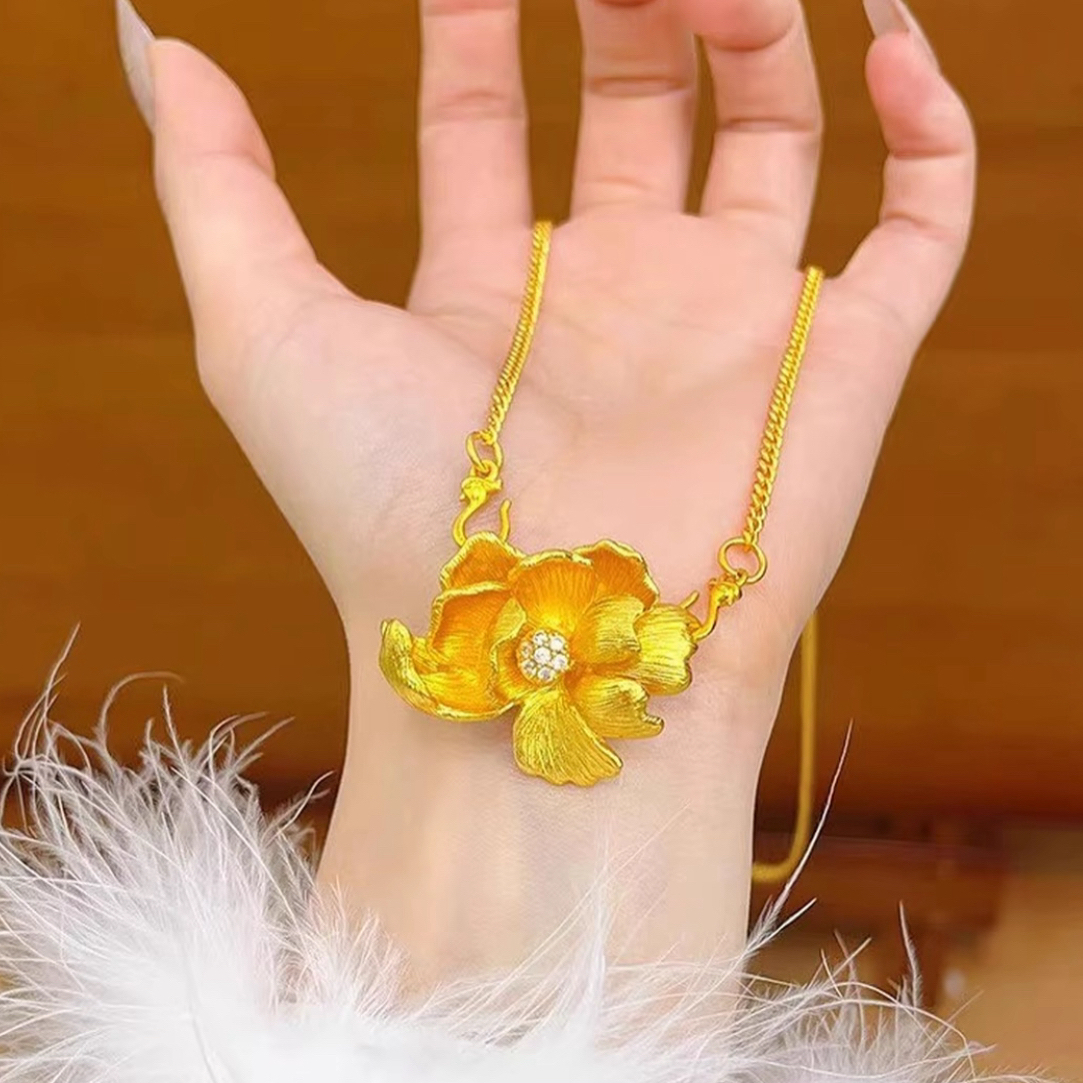 合金吊坠 宫廷风轻奢拉丝芍药花吊坠