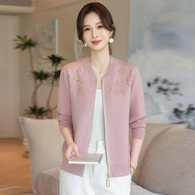 年轻妈妈洋气高贵短款针织拉链外套气质中年女夹克上衣毛衣开衫