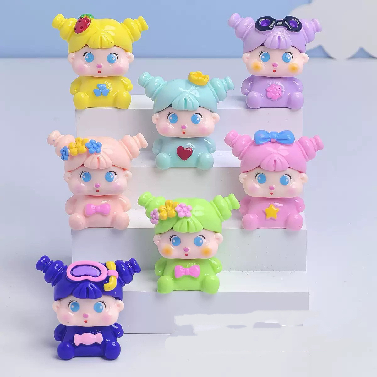 【开火车】实色手绘QQ女孩diy树脂摆件可爱网红