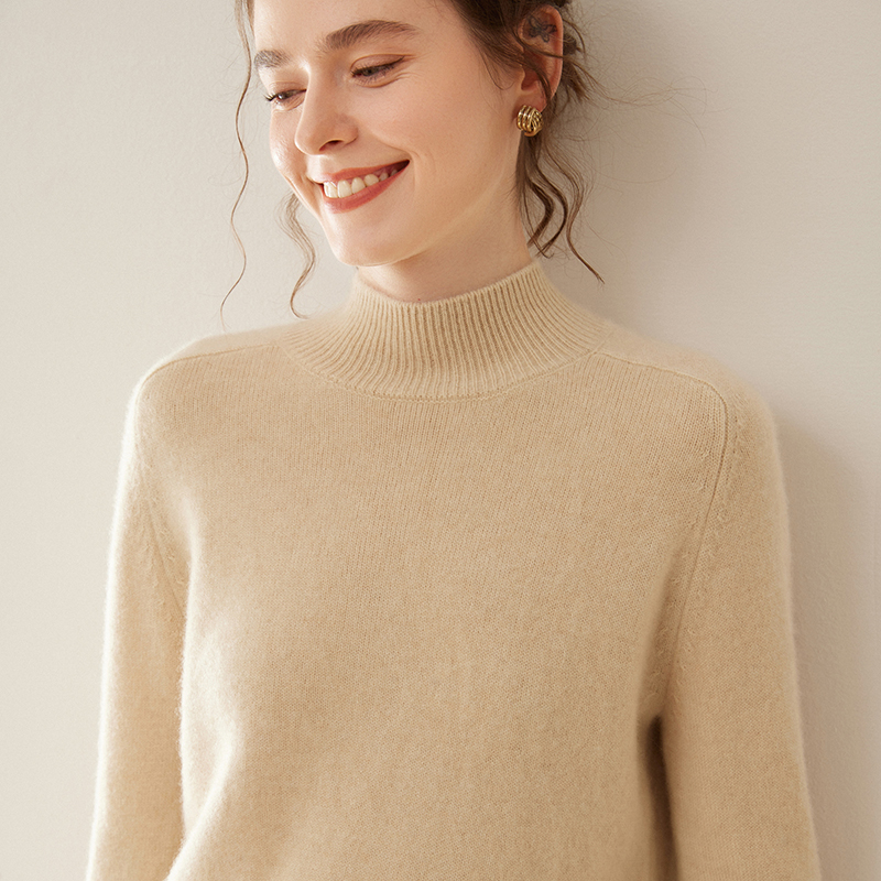 加厚羊绒衫女宽松半高领毛衣马鞍肩秋冬针织衫软糯羊毛打底衫612