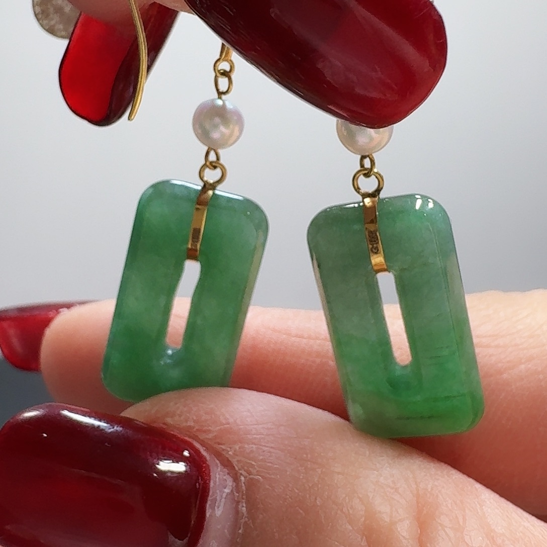 翡翠耳饰18K金镶嵌耳钩