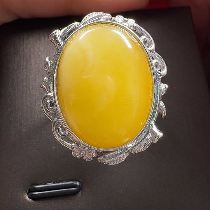 蜜蜡银S925镶嵌戒指戒指