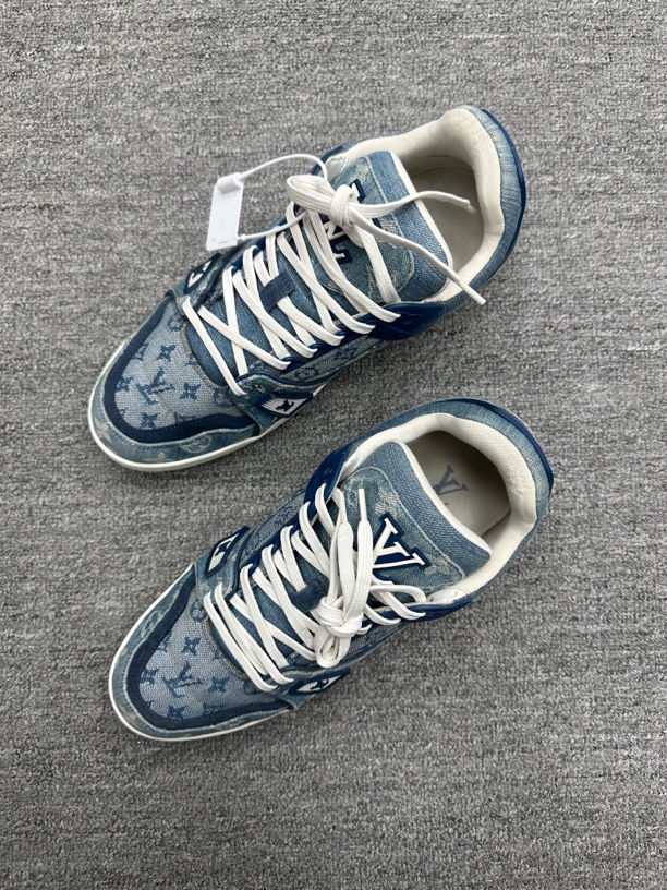 90新 LouisVuitton/路易威登 42.5 lv trainer 白蓝牛仔板鞋