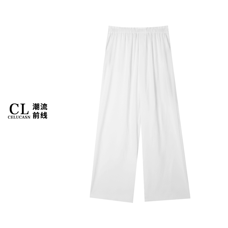 K7LIK182#夏女八分裤橡筋松紧腰防走光有内衬垂感凉感阔腿裤