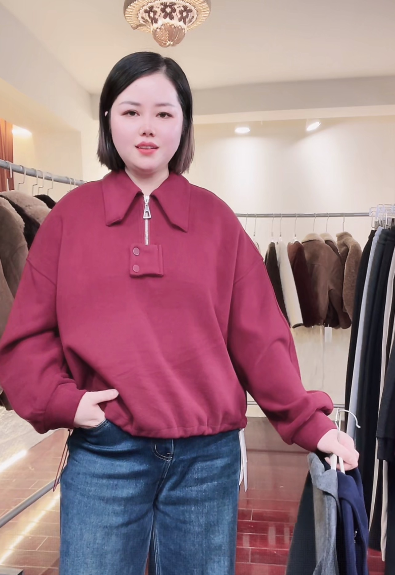 JX686 (聚水潭）（卫衣）翻领宽松型长袖休闲上衣女士长袖卫衣