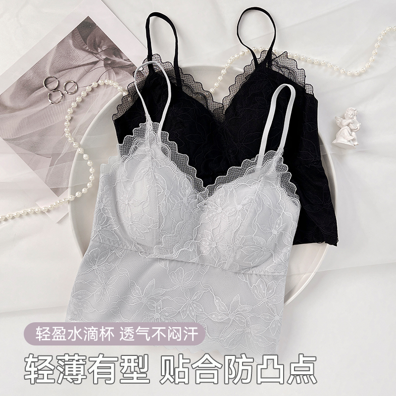 吊带背心女夏季薄款带胸垫内搭法式蕾丝美背一体式文胸内衣可外穿