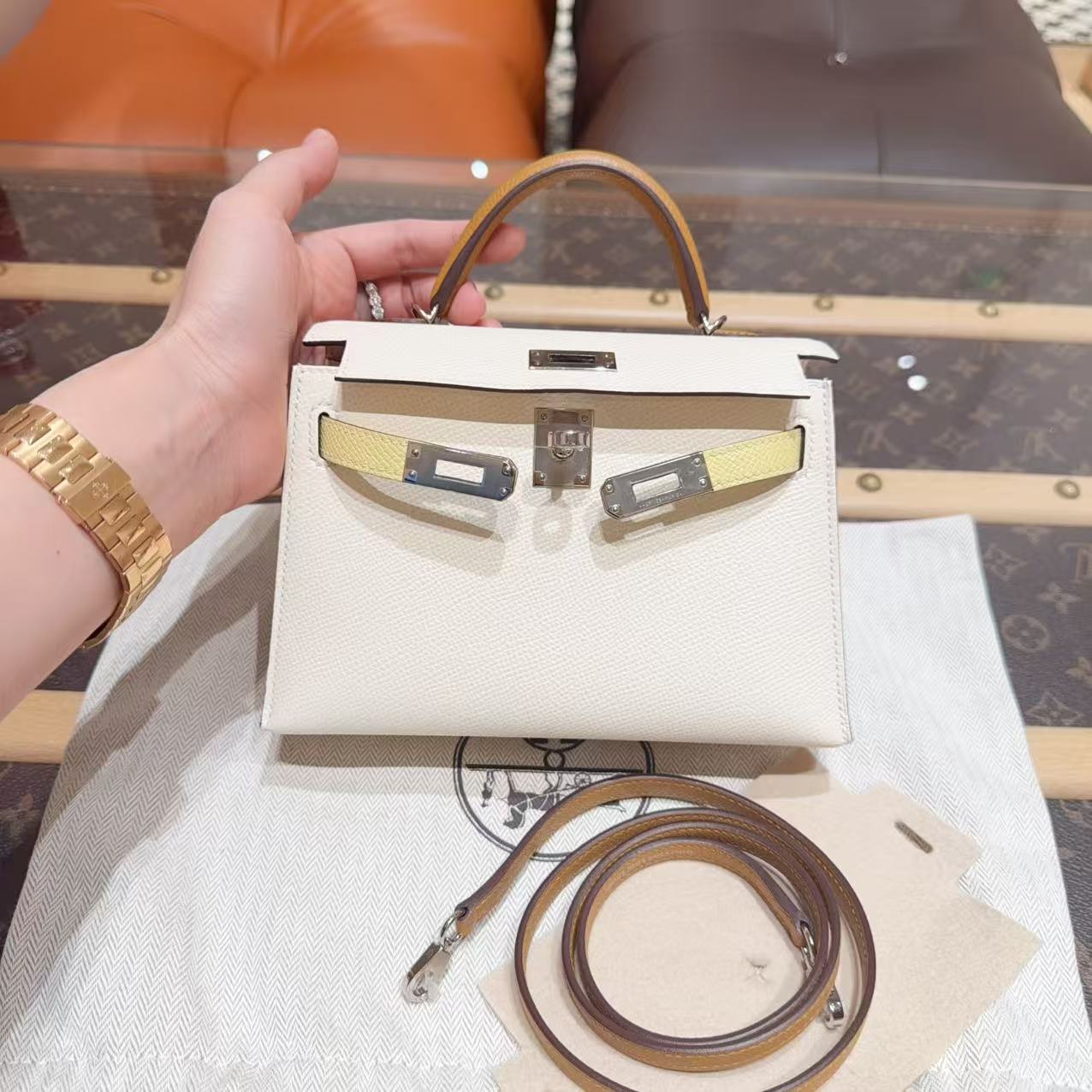 99新 Hermes/爱马仕 miniKelly二代 三拼色银扣  Z刻 
