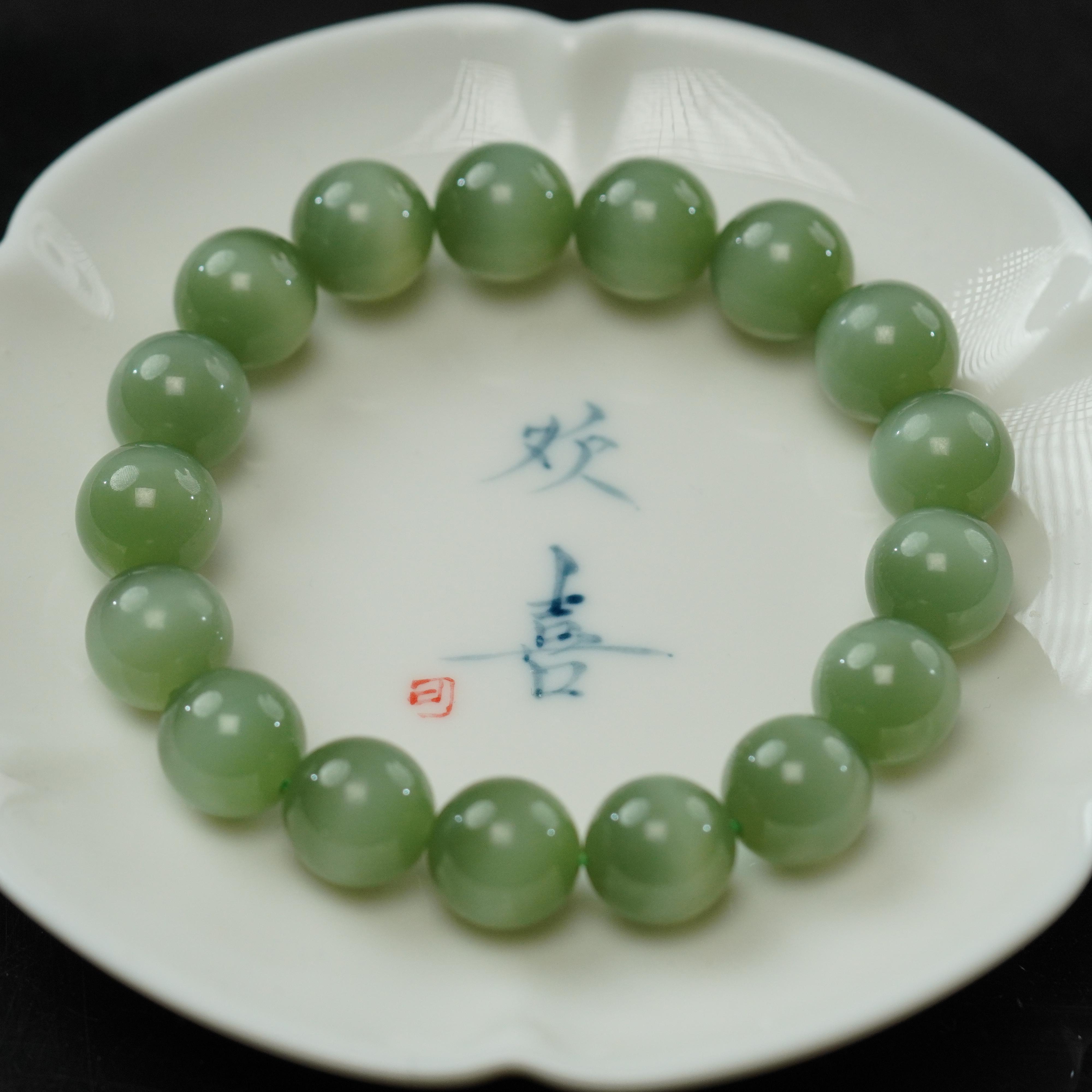 【之七珠宝】和田玉猫眼碧玉手串素圈轻奢时尚百搭女士简约精致