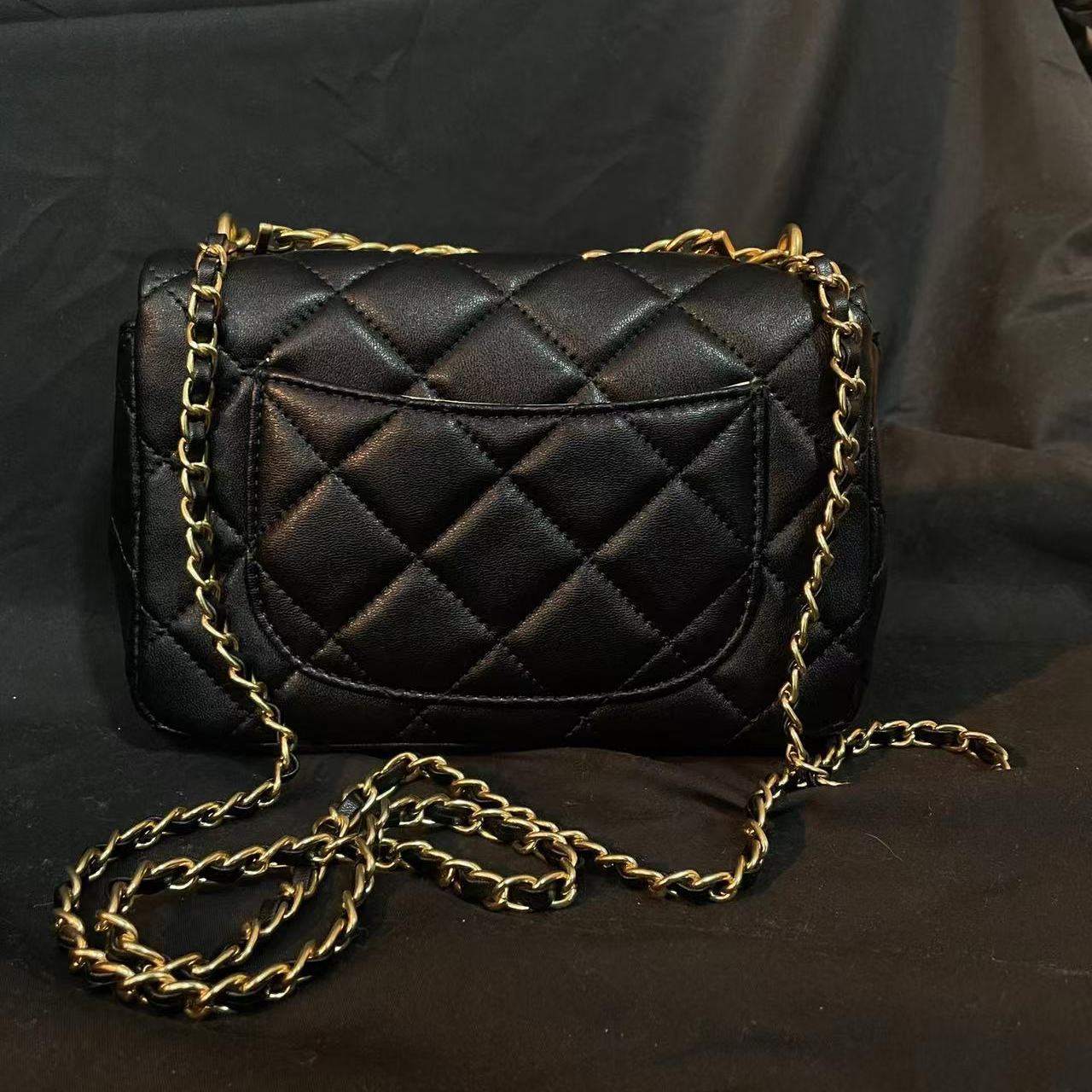 LQ-WITH-QUEEN真皮女包三金菱格斜挎黑色   10923