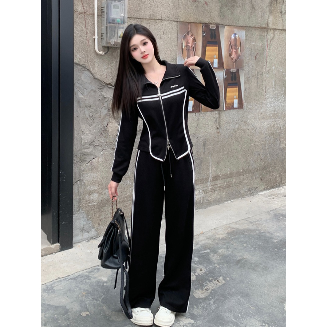 18018（302）秋装新款大码女胖mm休闲减龄网红炸街卫衣阔腿裤两件套