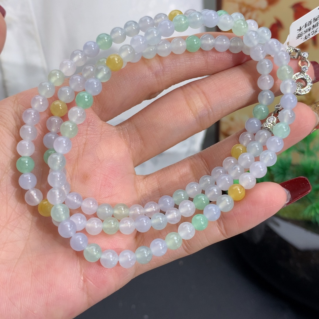 翡翠未镶嵌手串卡5胶润多宝项链