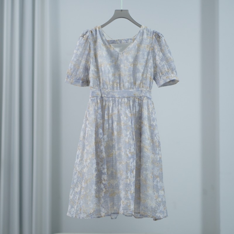【德M】Z679  女装夏季气质印花连衣裙水蓝G53722154243260302