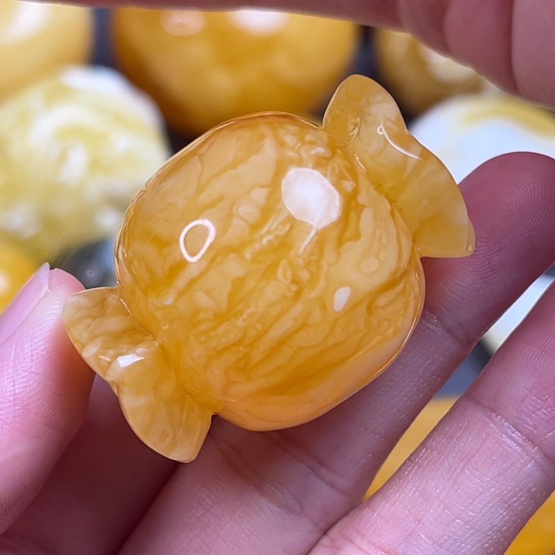 琥珀裸石未镶嵌虎皮纹糖果