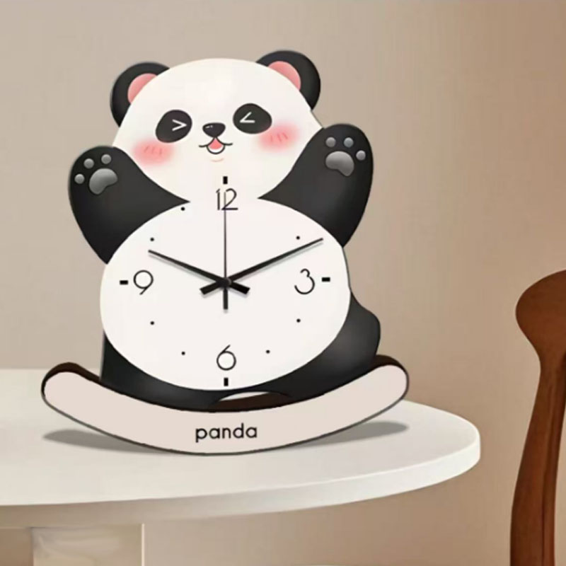 ZB150卡通熊猫创意钟表摆件摇摆静音时钟电视柜书桌摆台福利-10