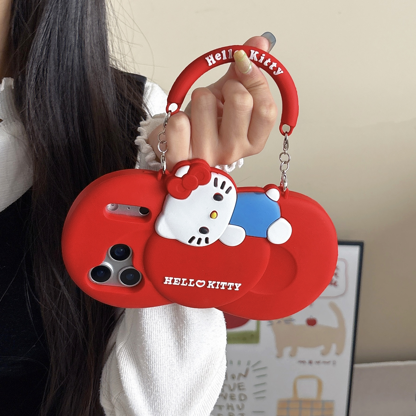 苹果|卡通红蝴蝶结趴趴KT猫适用iPhone17手提ins斜挎16硅胶手机壳