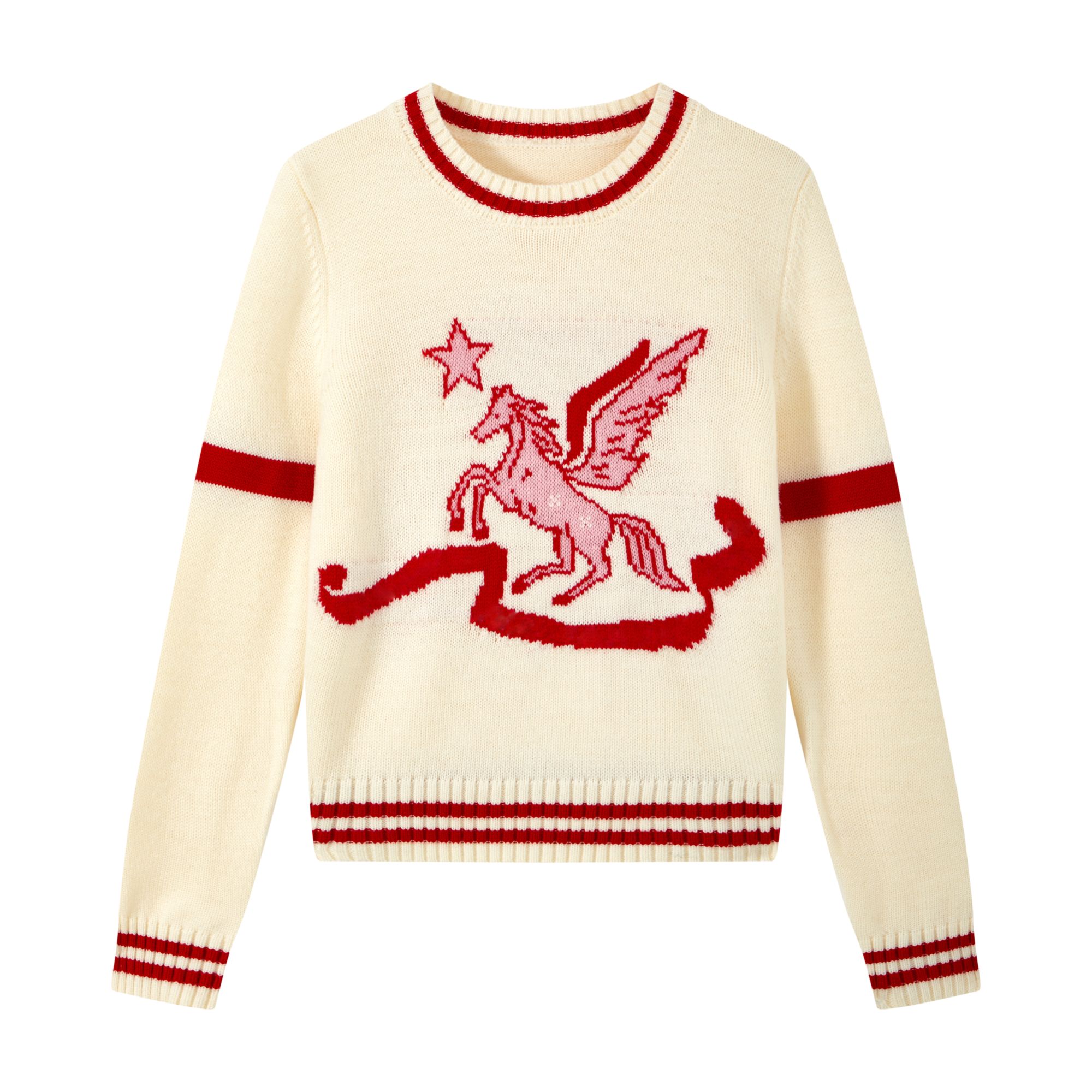 YUNAQIU-羊毛冬彩条小马款重工提花套头针织衫百搭上衣长袖-6623