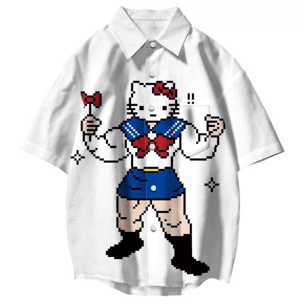 肌肉hello Kitty花衬衫来图制作情侣装亲子装度假短袖