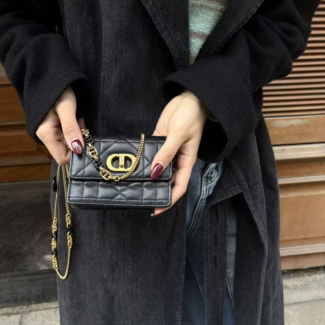 95新 DIOR/迪奥 黑金超迷你黑金链条单肩斜挎包A1101