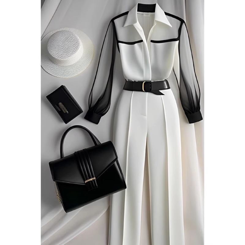 QDA02091秋季2024新款高级感轻奢小香风职业衬衫+裤子两件套装女