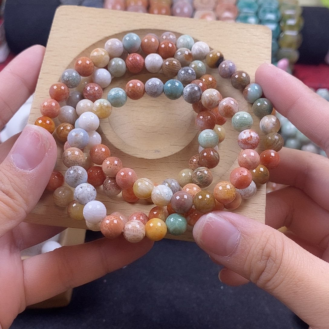 硅化珊瑚（珊瑚玉）未镶嵌108颗 带花手串 毛衣链 2