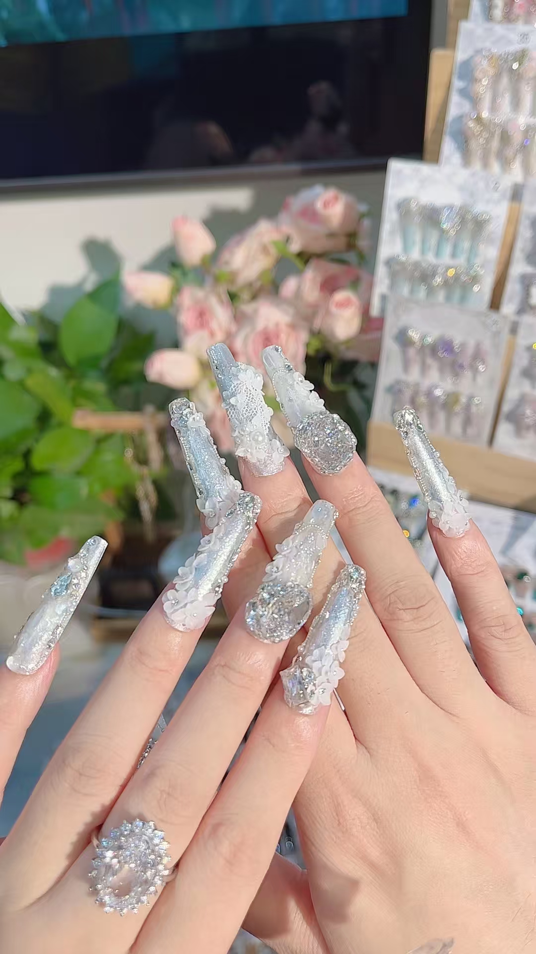 吖吖定制|A37「」高端 纯手工定制 雕花 锆石 施华洛超闪爆闪穿戴甲