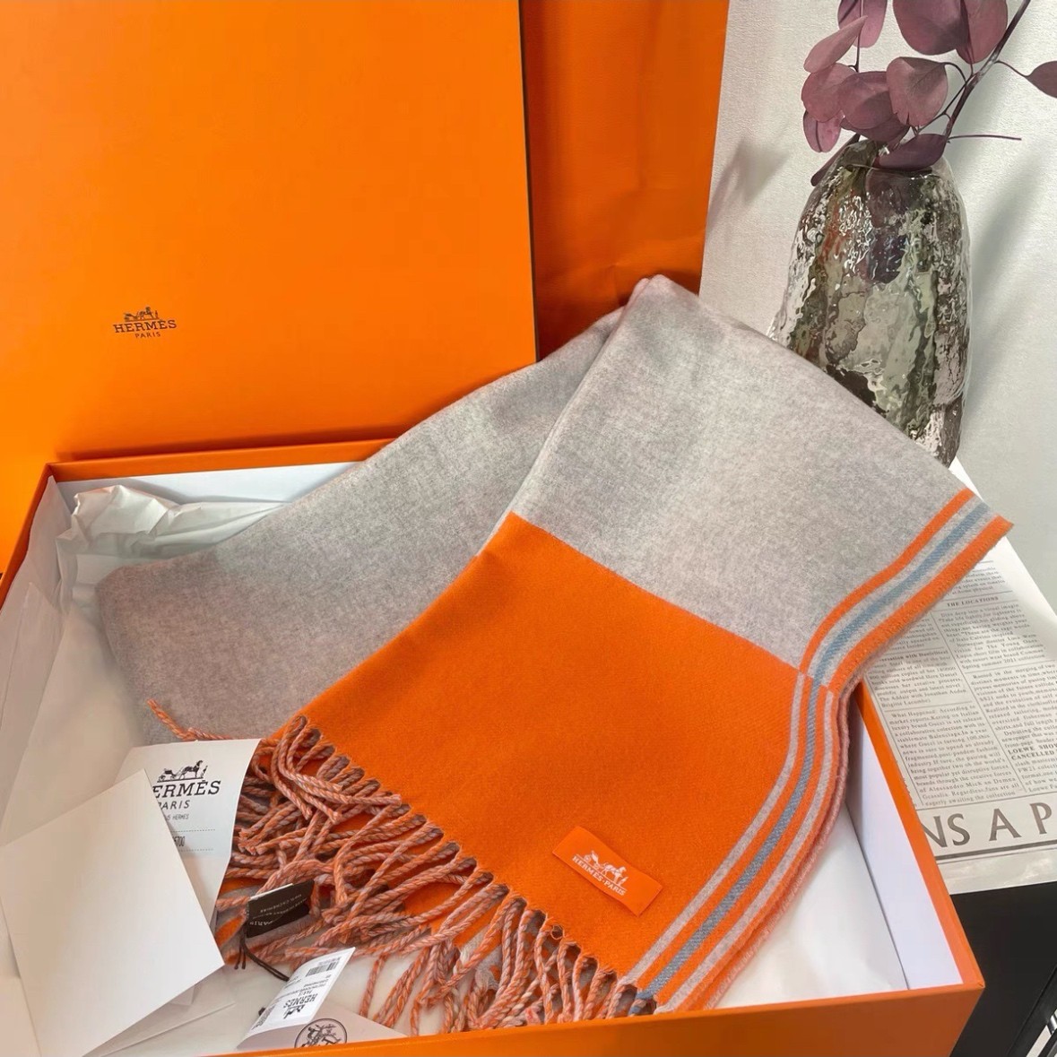 99新 Hermes/爱马仕 桔马女成人男女通用围巾高品质E1-9