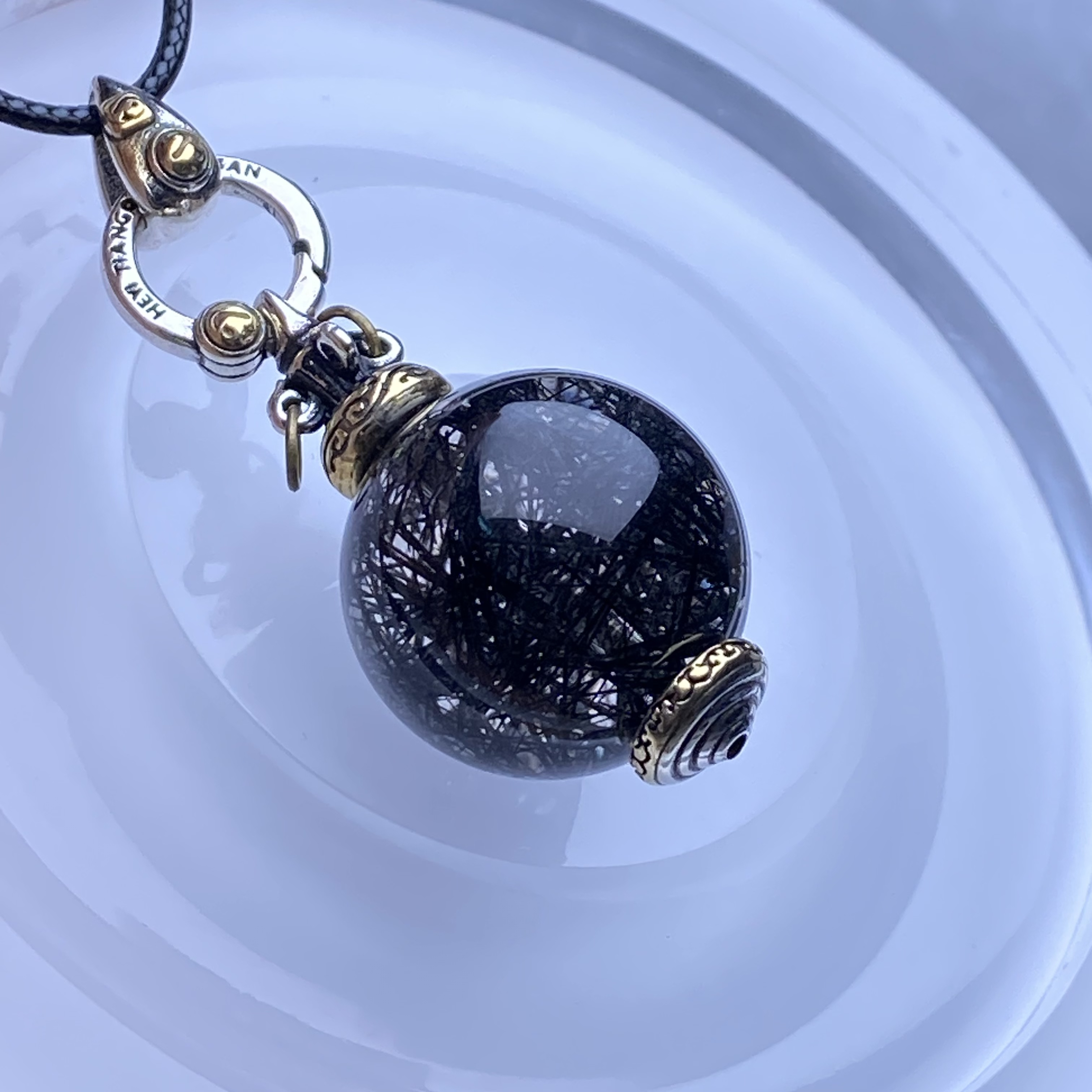 天然水晶稀有级蕾丝黑发晶全净体吊坠尺寸22.7mm一物一图一证