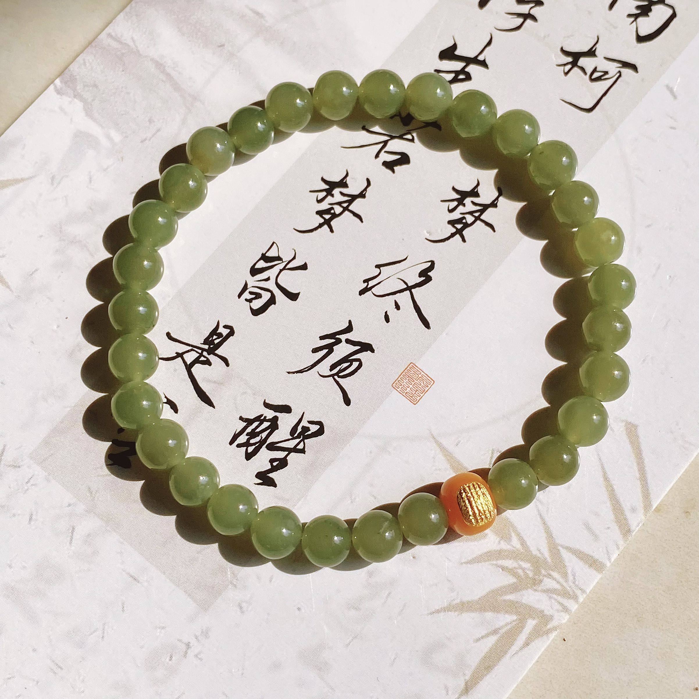 天然和田玉搭蜜蜡经络6mm手串精致百搭玉手串多样性发一WL755