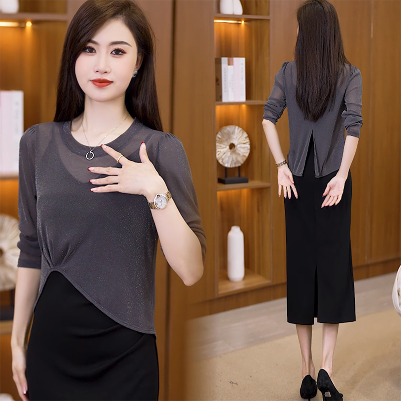 2025夏季新款薄款银丝线洋气显瘦不规则长袖宽松凉感T恤女上衣