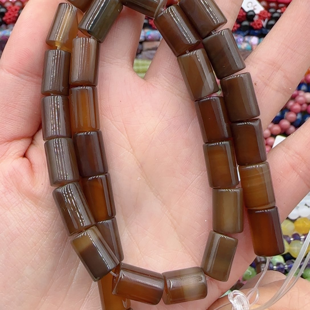 玛瑙/玉髓珠宝半成品未镶嵌焦糖玛瑙管珠一条8×11