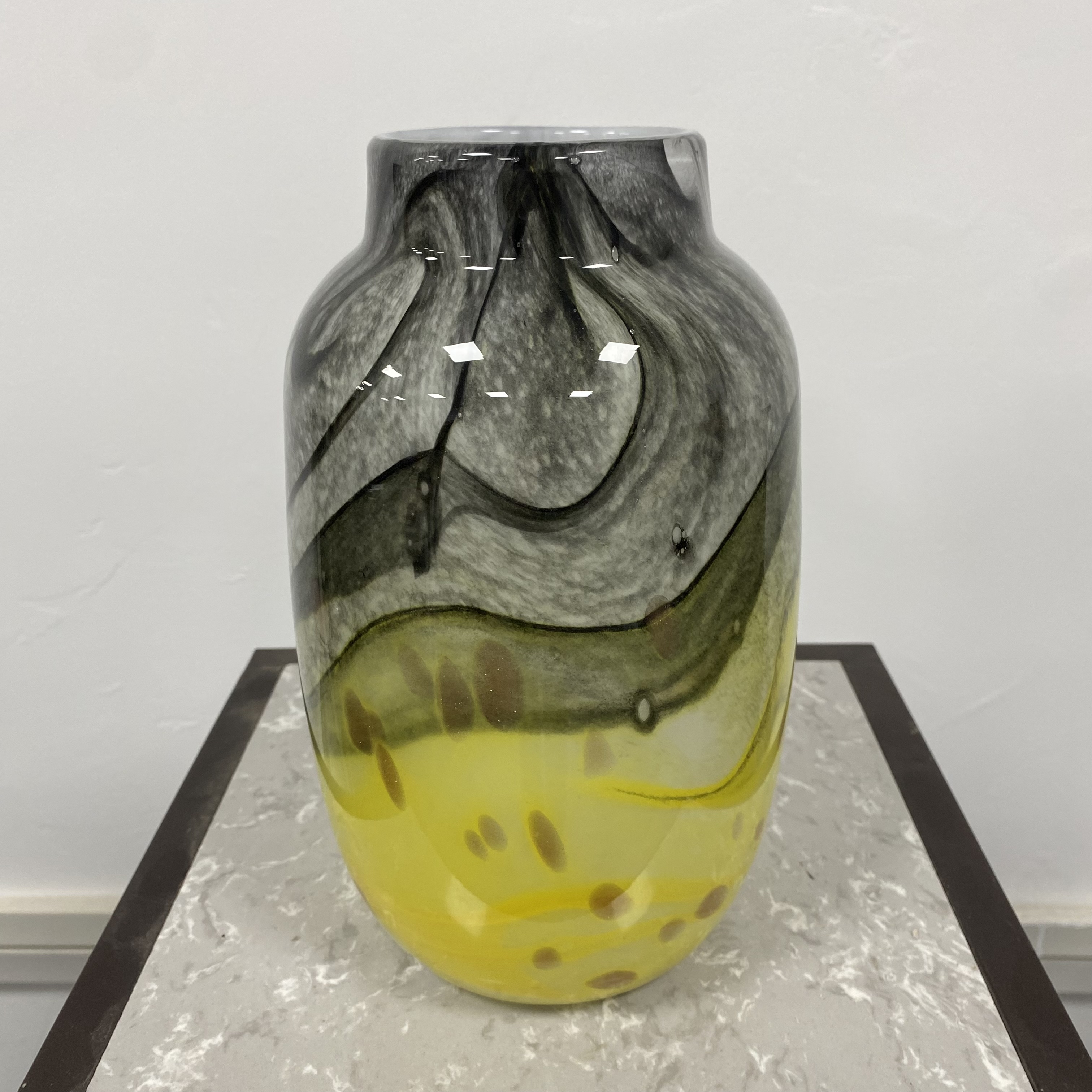 黄色水墨小罐琉璃中式加厚摆件时尚简约桌面花卉花器