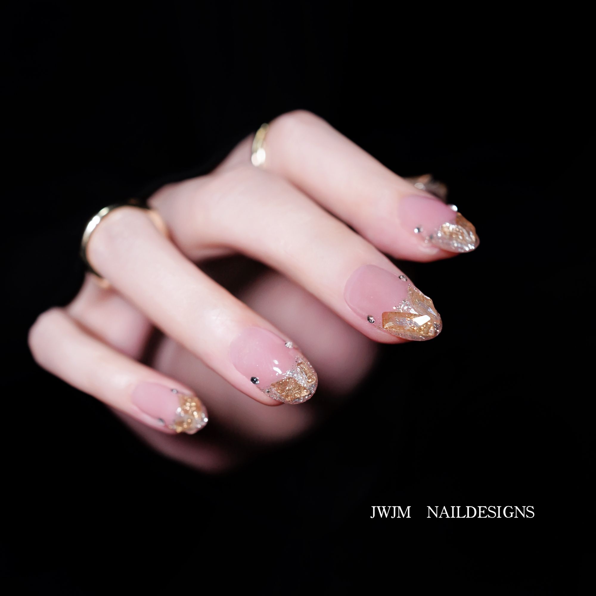 【LAILAI447号】JWJM设计手工穿戴甲裸粉香槟拼钻法式显手白10片款