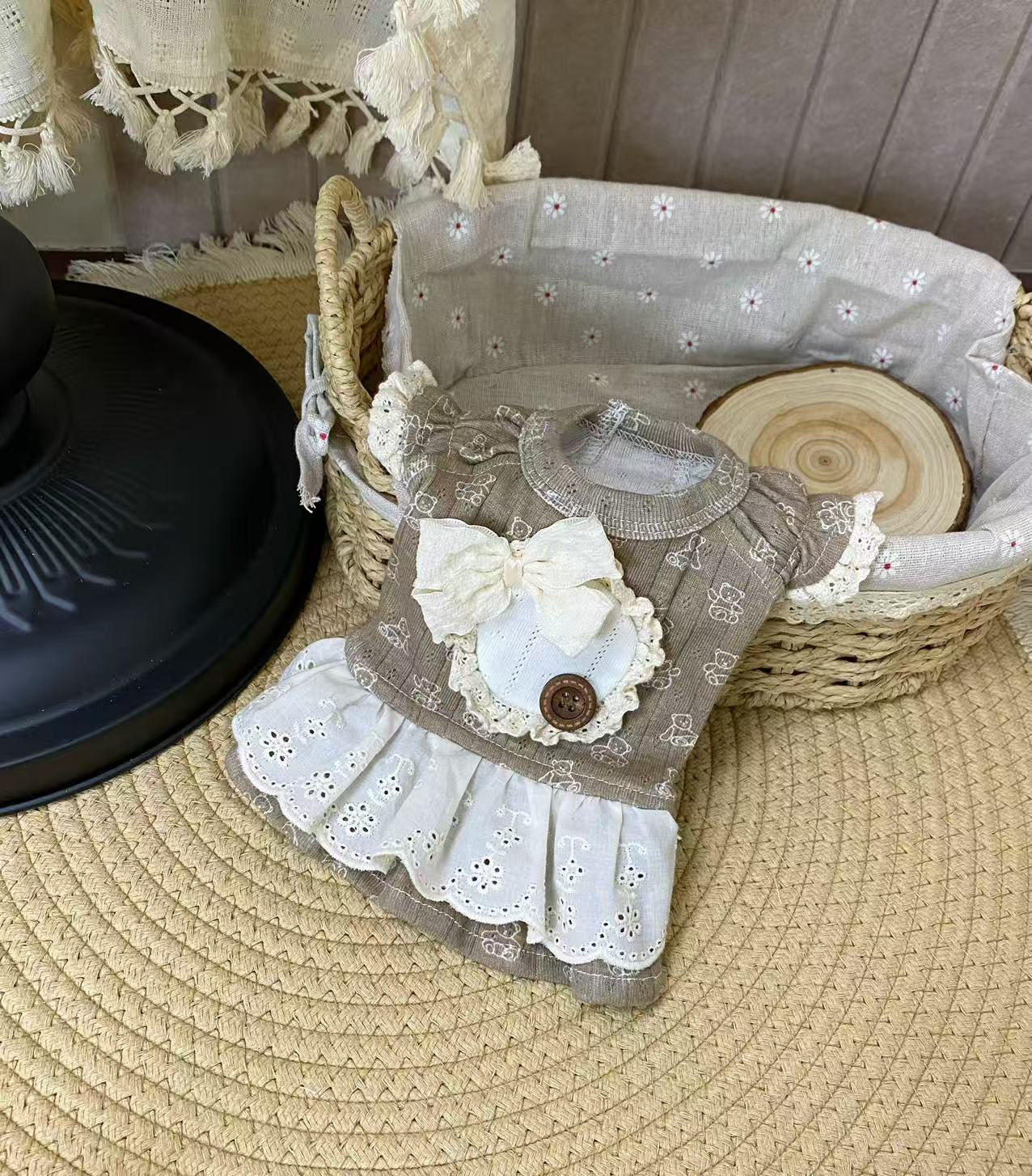 棕糖小熊蕾丝蝴蝶结裙宠物衣服｜小饼干手作