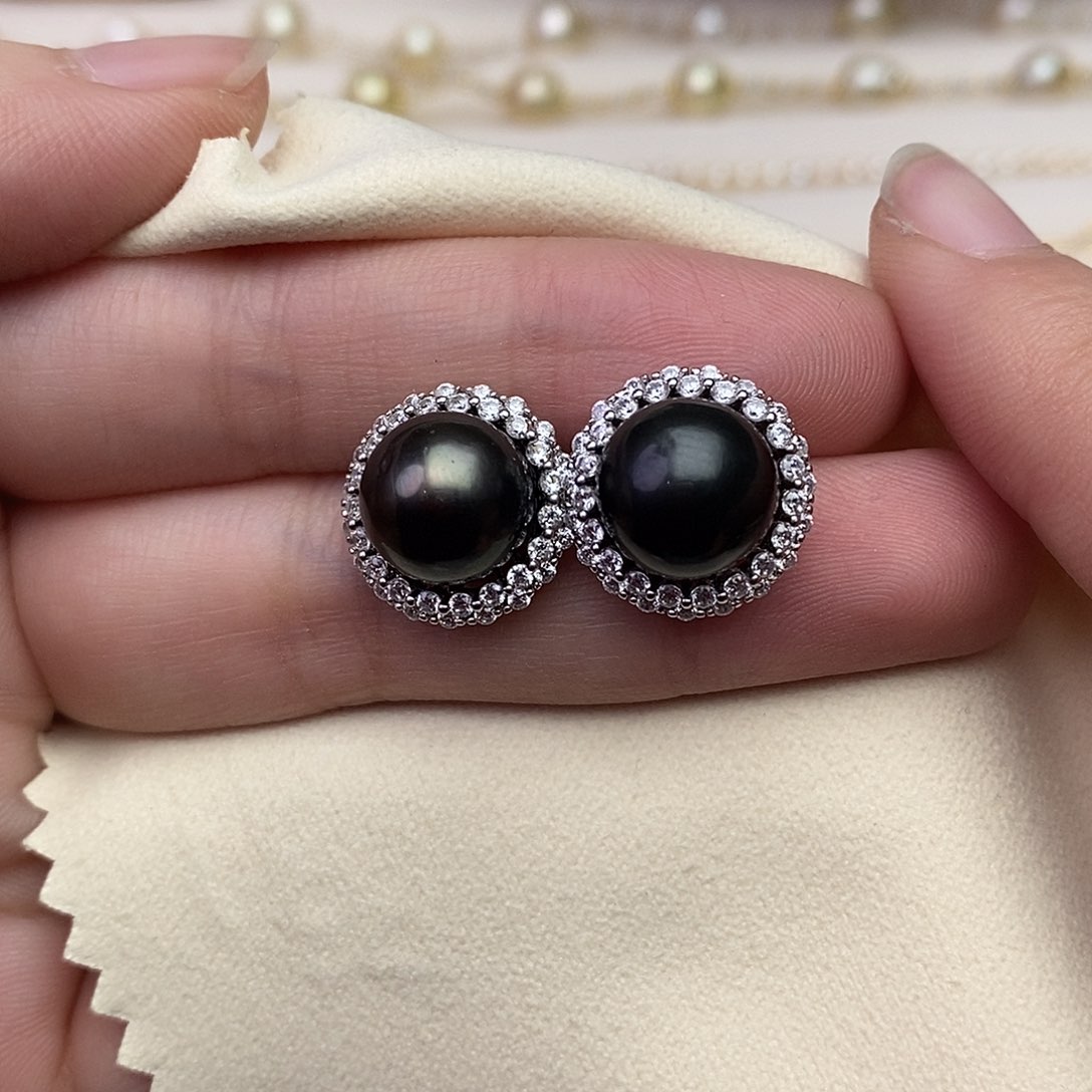 海水珍珠耳饰银S925镶嵌