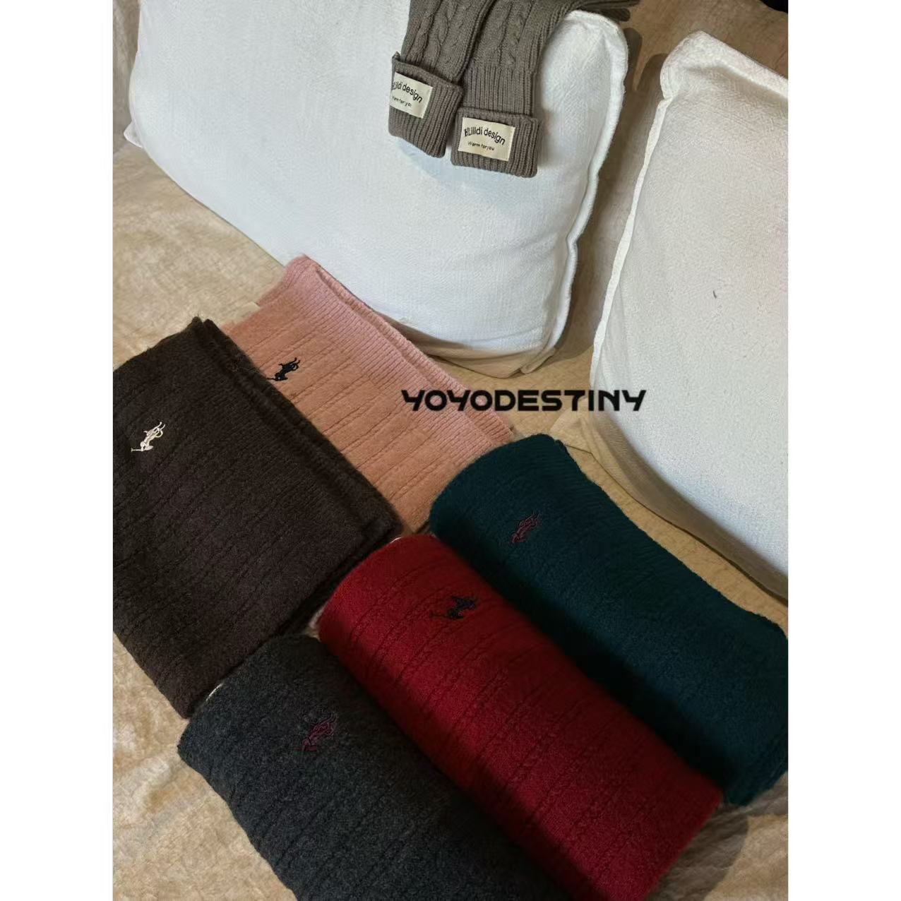 25新款小马刺绣围巾慵懒保暖百搭加厚围脖围巾