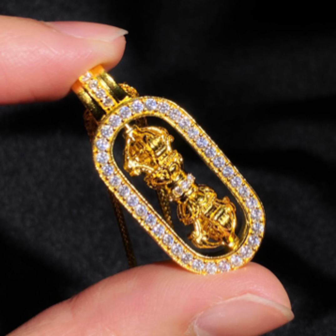 吊坠足银合成锆石 足银吊坠金苞银新款金刚杵点钻纯吊坠时尚简约