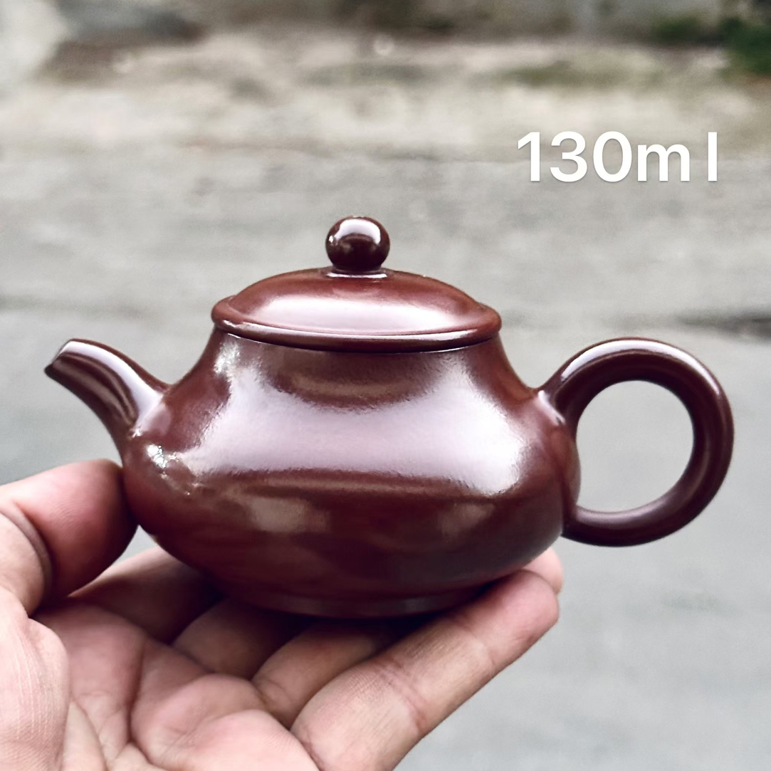 潮州手拉壶原矿朱泥紫砂紫朱泥明炉壶纯手工工夫茶具手工120毫升