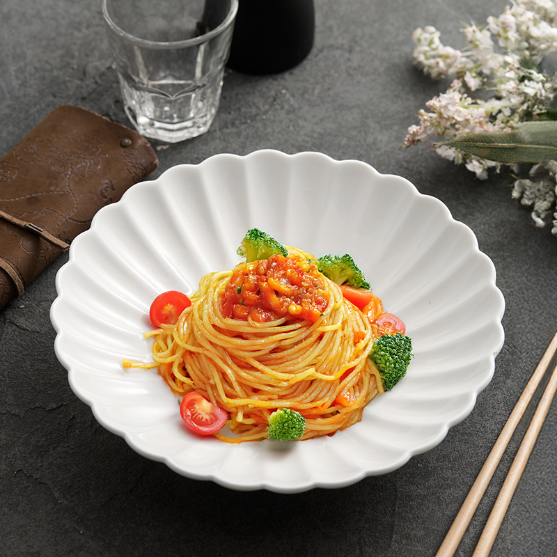 高脚花边盘家用高温陶瓷盘子创意凉菜盘精致花边水果沙拉盘意面盘