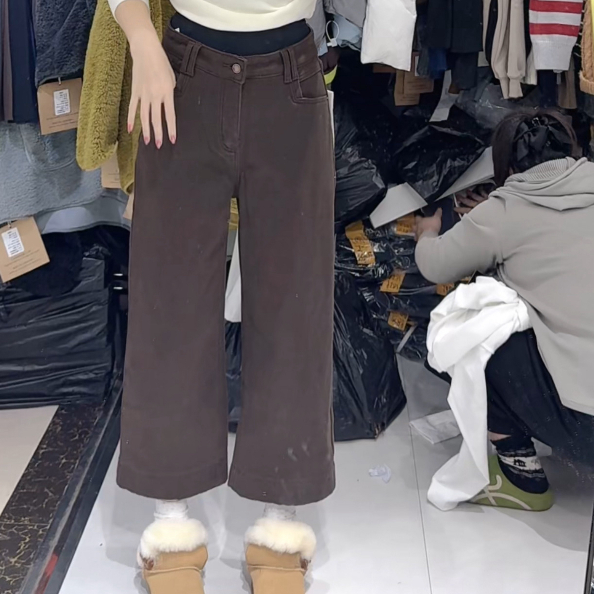 88115秋季高腰显瘦9分阔腿牛仔裤女复古小众垂感裤