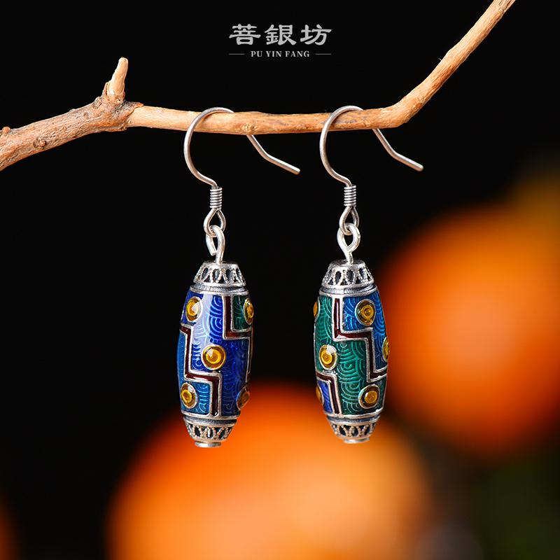 925银珐琅耳饰 【菩银坊】九眼珐琅彩转转耳环，