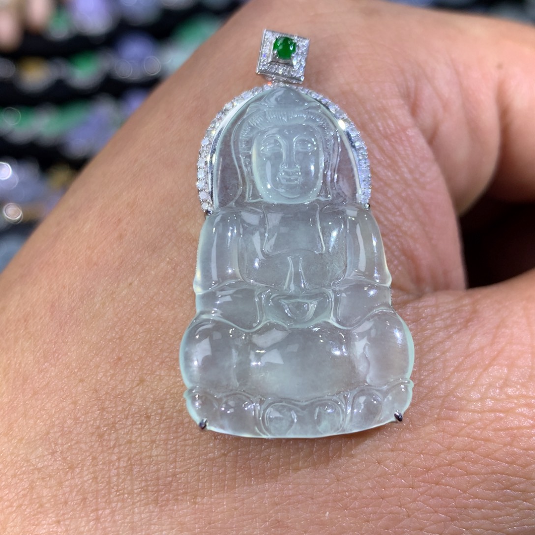 翡翠18K金镶嵌吊坠(不含链)